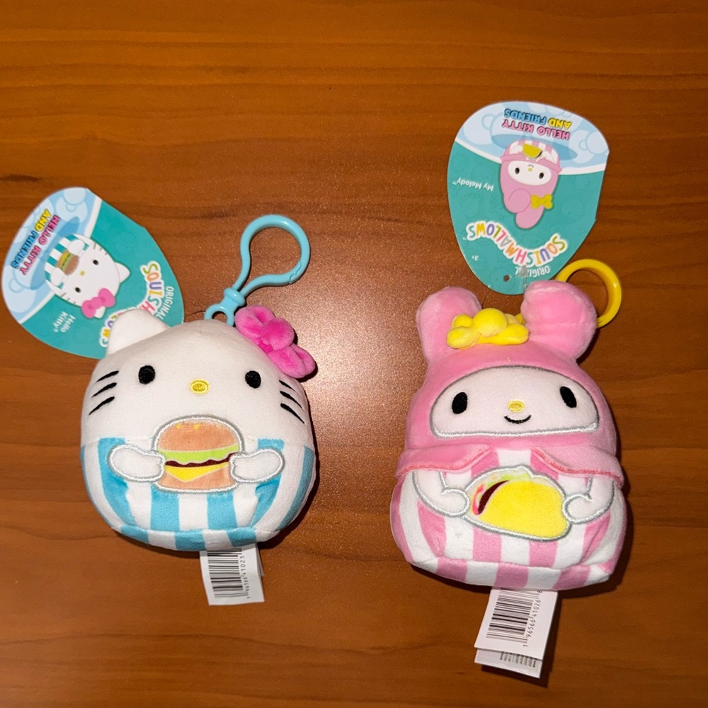 Sanrio Hello Kitty and My Melody Plush Squishmallows Clips / Keychains